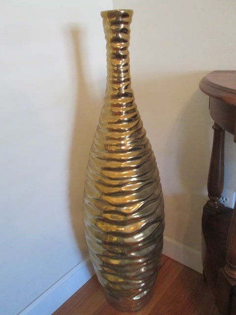 Three Hands Corp. Ripple Textured Gold Metallic Finish Floor Vase: 39 1/2", Local Pickup Only