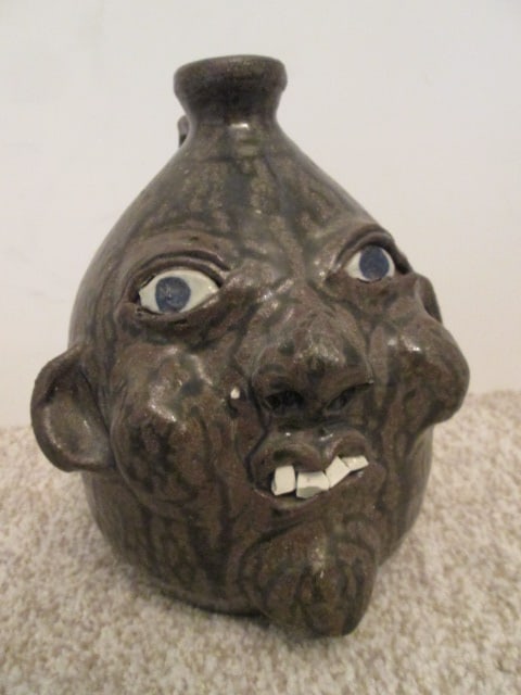 2006 Grace Nell Hewell Signed and Dated Southern Folk Art Face Jug: 8"h, incised maker's mark on bottom 4/27/2006 Grace Nell Hewell