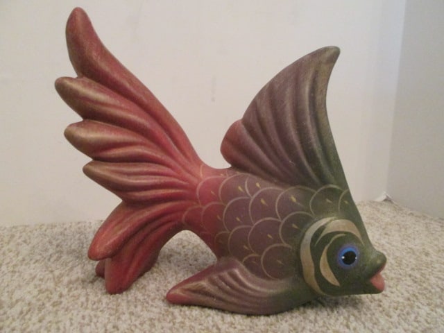 Colorful Handpainted Ceramic Fish Figure: 8 1/2"h