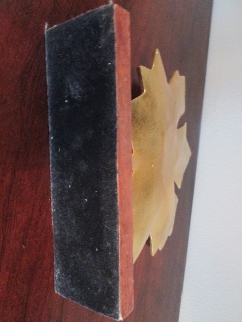 Gilt Cast Metal Maple Leaf Figure on Wood Plinth - 4