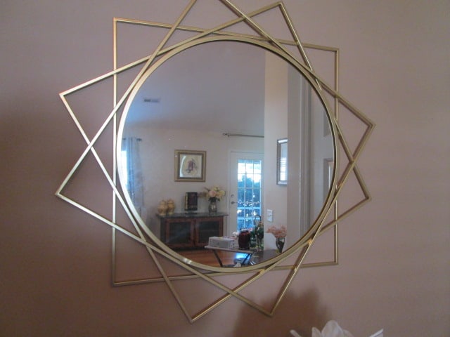 Contemporary Gold Geometric Sunburst Style Wall Mirror: 29"dia, Local Pickup Only