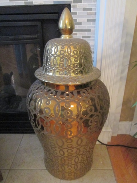 Oversized Hollywood Regency Style Gold Metallic Temple Jar: 33"h, Local Pickup Only