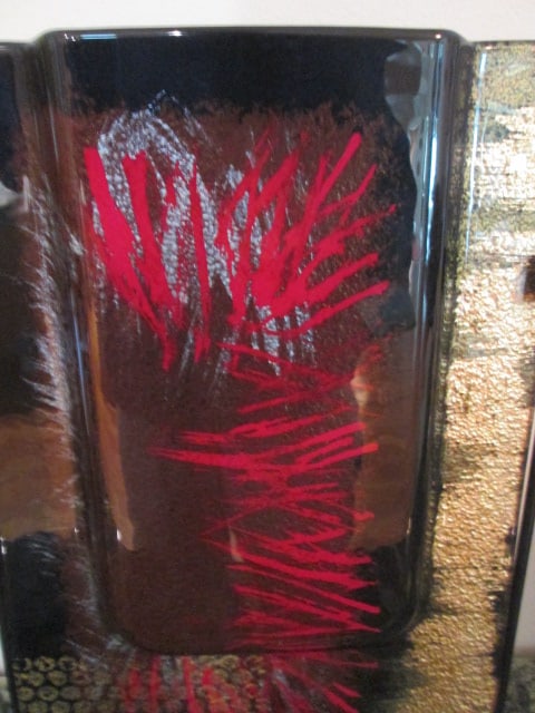 Dimensional Abstract Art Glass Vase in Black Metal Stand - 2