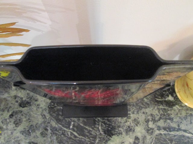 Dimensional Abstract Art Glass Vase in Black Metal Stand - 4