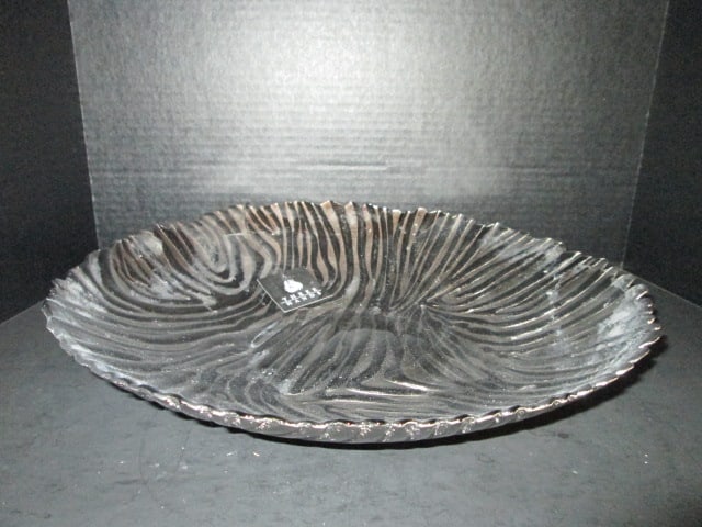 Three Hands Glass Reverse Painted Zebra Design Glass Centerpiece Console Bowl (1 of 5)