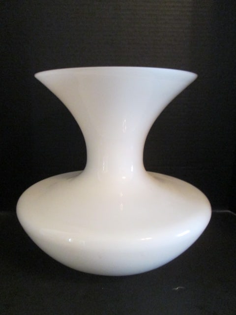 White Glass Flared Bottle Floor Vase: 12"h
