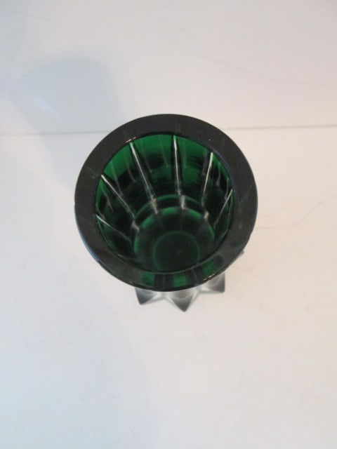Midcentury Emerald Green Molded Art Glass Vase with Geometric Pinched Pattern - 2