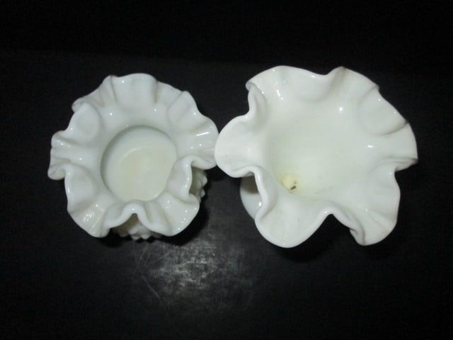 Fenton Milk Glass Small Footed Ruffle Vase and Ball Ruffle Vase - 2