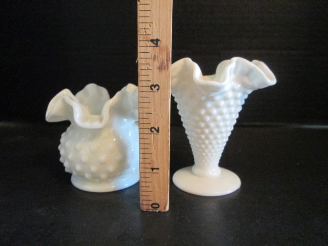 Fenton Milk Glass Small Footed Ruffle Vase and Ball Ruffle Vase - 4