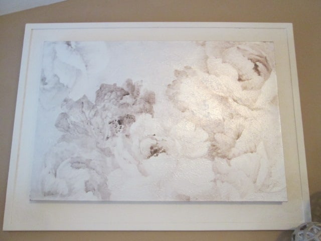 Artist Signed Textured Monochromatic Abstract Floral Artwork: Stretched canvas mounted on painted back board, 43 1/4" x 32", Local Pickup Only