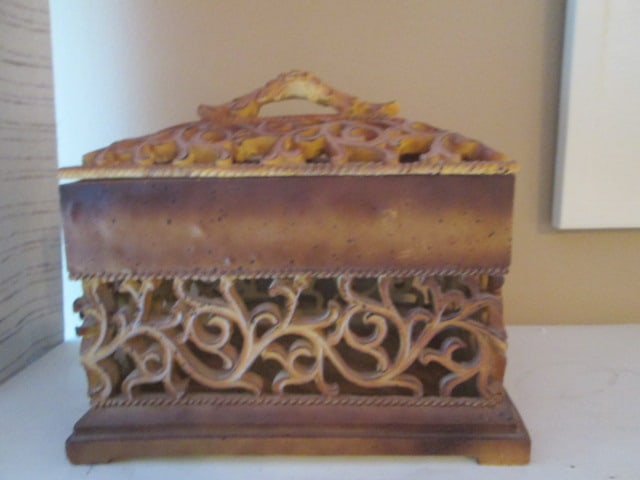 Ornate Pierced Scroll Design Composite Lidded Box (1 of 4)