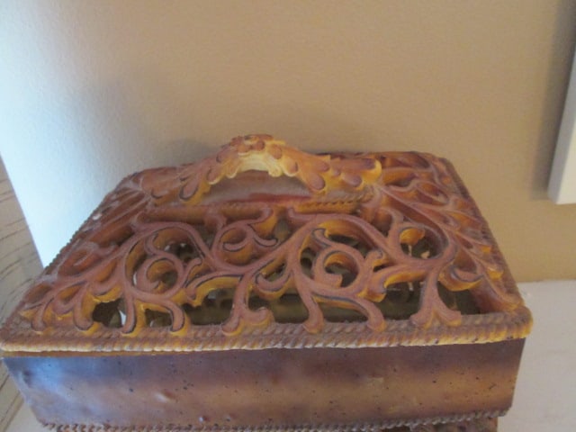 Ornate Pierced Scroll Design Composite Lidded Box - 3