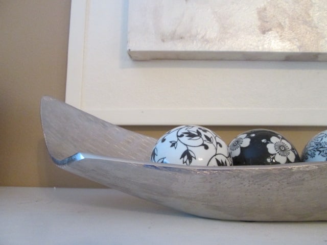 Free Form Silver Cast Metal Console Bowl with Three Black/White Ceramic Orbs - 3