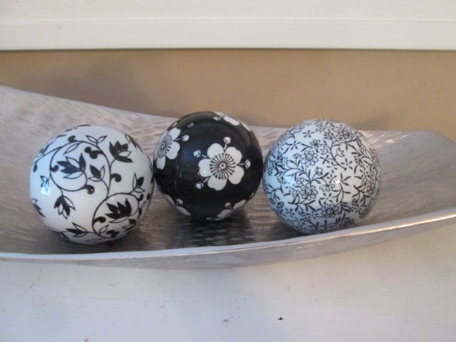 Free Form Silver Cast Metal Console Bowl with Three Black/White Ceramic Orbs - 4