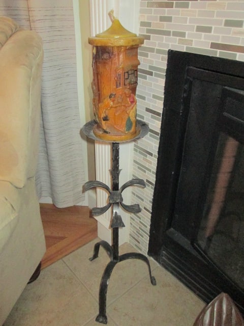 Vintage Johann Gunter Wax Factory Sculpted Courting Scene Pillar Candle on Hand (1 of 6)