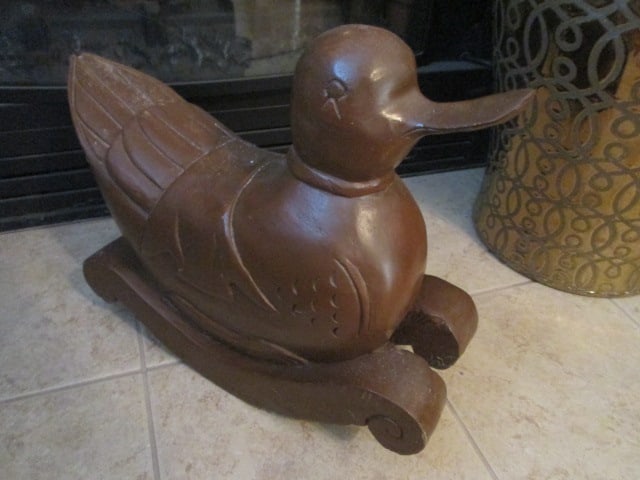 Vintage Folk Art Carved Wood Rocking Duck: 18" long, 15"h, solid wood, Heavy Local Pickup Only