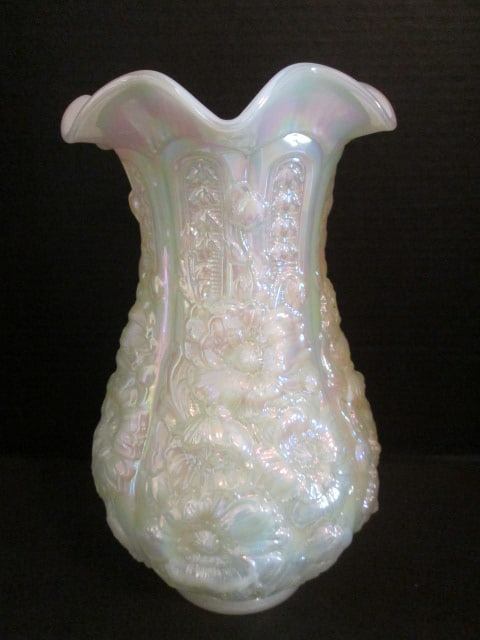 Tall Fenton Yellow Opalescent Puffy Floral Design Ruffle Vase (1 of 4)