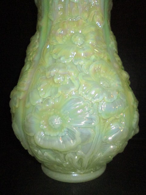 Tall Fenton Yellow Opalescent Puffy Floral Design Ruffle Vase - 2