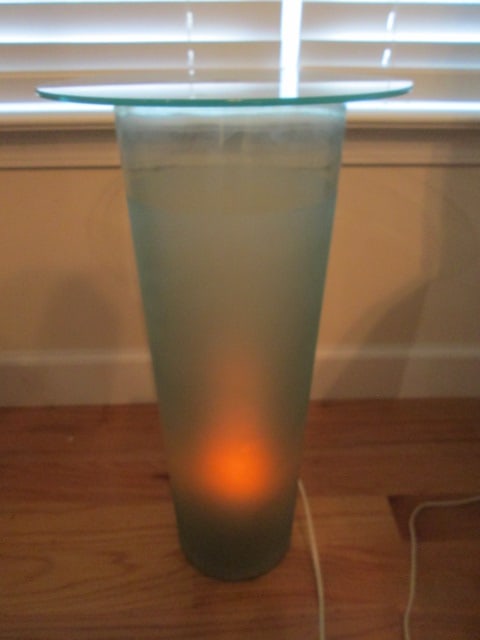 Tapered Frosted Glass Table with Animated LED Lit Base: 12"dia x 22 1/2"h, base has adjustable light settings, Local Pickup Only