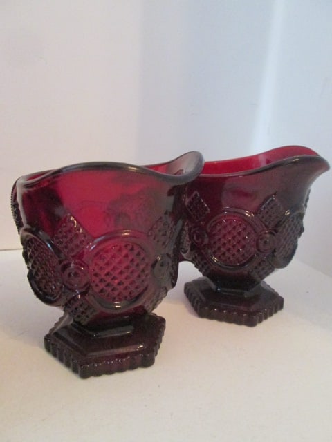 Midcentury Avon Cranberry Cape Cod Creamers, Cruet, Shakers and Stoppered Bottle - 2