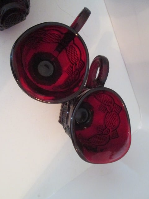 Midcentury Avon Cranberry Cape Cod Creamers, Cruet, Shakers and Stoppered Bottle - 3
