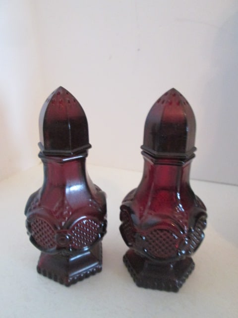 Midcentury Avon Cranberry Cape Cod Creamers, Cruet, Shakers and Stoppered Bottle - 5