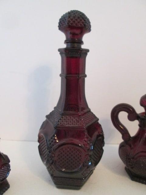 Midcentury Avon Cranberry Cape Cod Creamers, Cruet, Shakers and Stoppered Bottle - 6