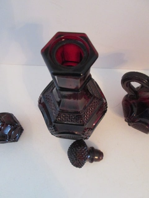 Midcentury Avon Cranberry Cape Cod Creamers, Cruet, Shakers and Stoppered Bottle - 7
