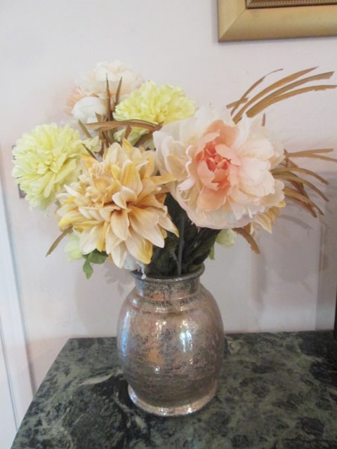 Gold Metallic Textured Glass Vase with Artificial Florals: Vase 10 1/2"h, approx. 24"h overall, Local Pickup Only
