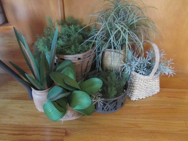 Artificial Greenery in Woven, Metal and Ceramic Vessels: Six total-see pictures and preview for selection, Local Pickup Only