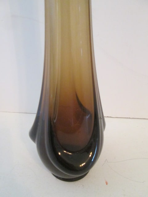 Midcentury Brown Stretched Art Glass Vase - 2