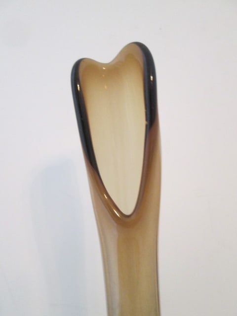 Midcentury Brown Stretched Art Glass Vase - 3