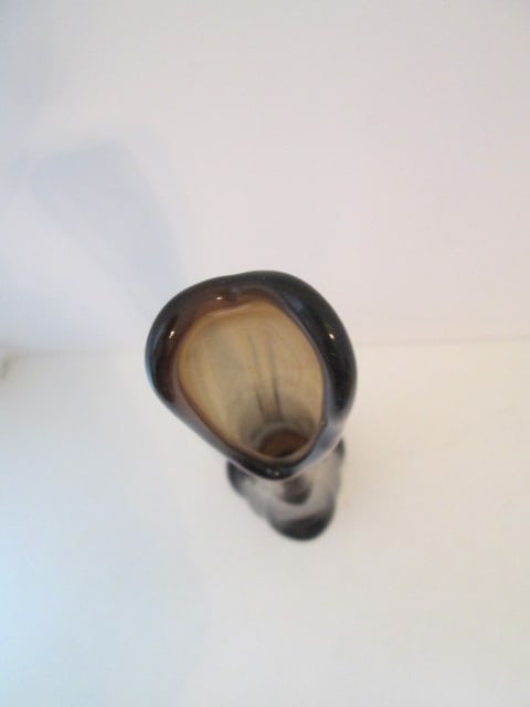 Midcentury Brown Stretched Art Glass Vase - 4