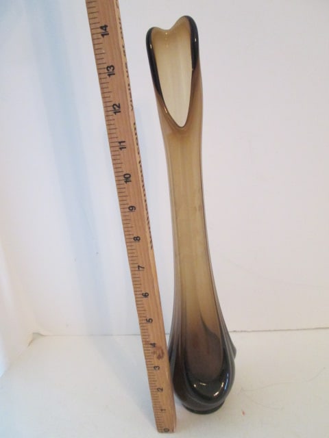 Midcentury Brown Stretched Art Glass Vase - 5