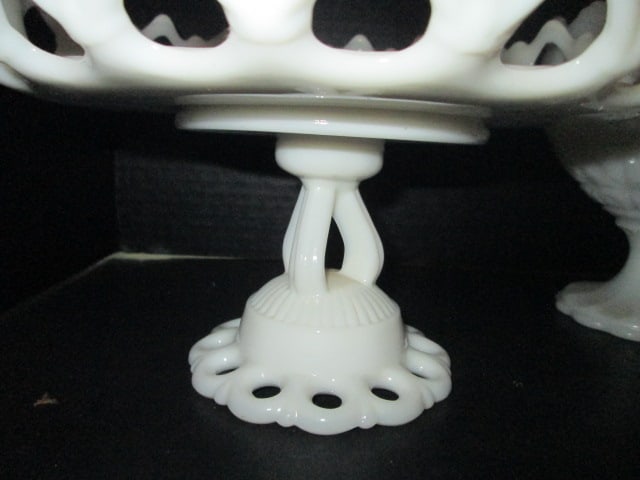 Midcentury Milk Glass and White Glass Footed Centerpiece Bowls, Pedestal Vase and Planter - 2