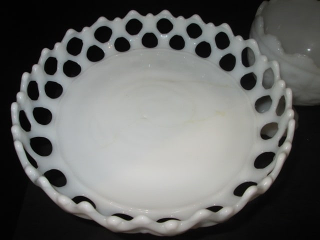 Midcentury Milk Glass and White Glass Footed Centerpiece Bowls, Pedestal Vase and Planter - 3