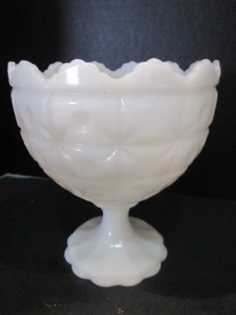 Midcentury Milk Glass and White Glass Footed Centerpiece Bowls, Pedestal Vase and Planter - 4