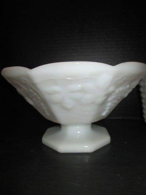 Midcentury Milk Glass and White Glass Footed Centerpiece Bowls, Pedestal Vase and Planter - 6