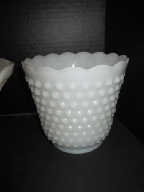 Midcentury Milk Glass and White Glass Footed Centerpiece Bowls, Pedestal Vase and Planter - 8