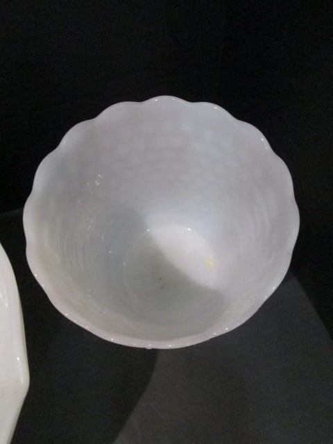 Midcentury Milk Glass and White Glass Footed Centerpiece Bowls, Pedestal Vase and Planter - 9