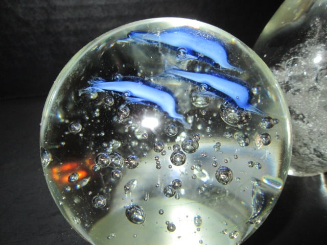 Three Hand Blown Paperweights with Multicolor Controlled Bubble Designs - 2
