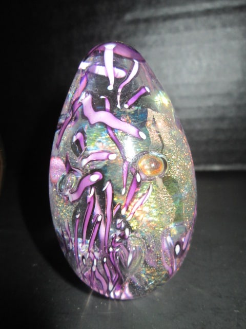 Three Hand Blown Paperweights with Multicolor Controlled Bubble Designs - 3