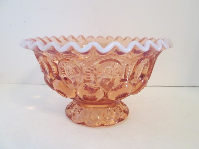 Unmarked Fenton Cranberry Opalescent Crested Moon and Star Footed Bowl: 7 1/2"dia x 4 1/2"h