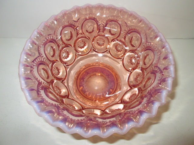 Unmarked Fenton Cranberry Opalescent Crested Moon and Star Footed Bowl - 2