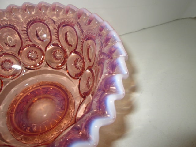 Unmarked Fenton Cranberry Opalescent Crested Moon and Star Footed Bowl - 3