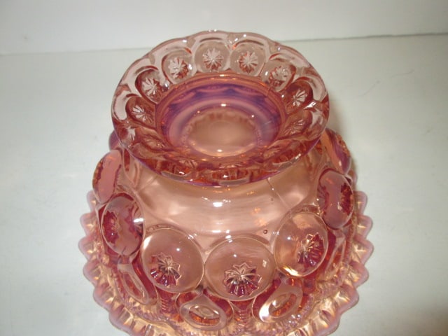 Unmarked Fenton Cranberry Opalescent Crested Moon and Star Footed Bowl - 4
