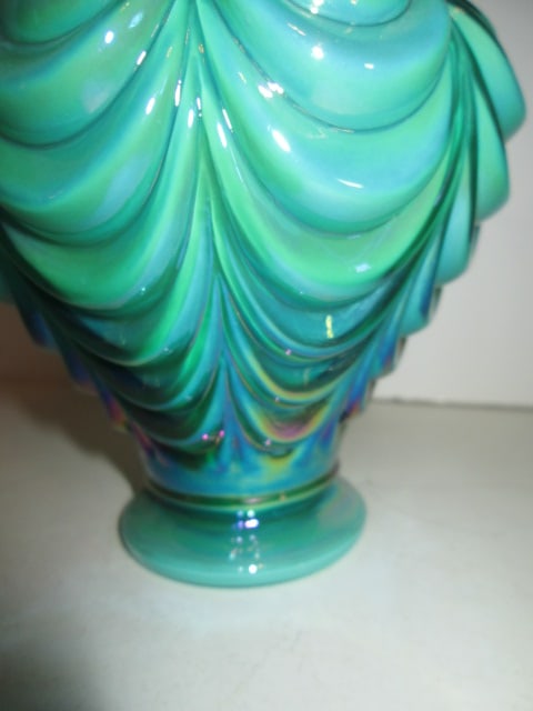 Fenton 95th Anniversary Green Opalescent Cased Optic Drape Design Ruffle Vase - 2