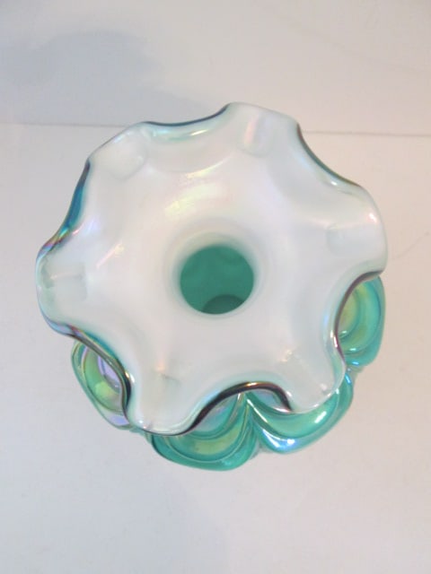 Fenton 95th Anniversary Green Opalescent Cased Optic Drape Design Ruffle Vase - 4