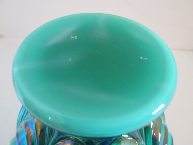 Fenton 95th Anniversary Green Opalescent Cased Optic Drape Design Ruffle Vase - 5