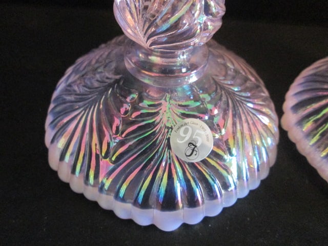 Pair of Fenton 95th Anniversary Pink Opalescent Candle Holders - 2